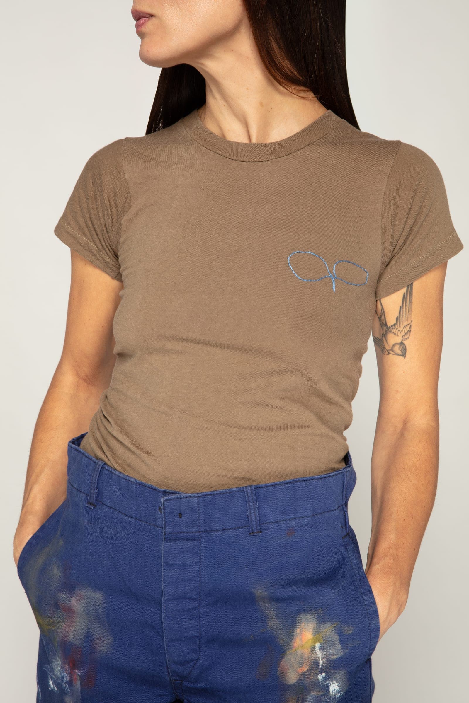 Vintage Military Tee with Hand Embroidery
